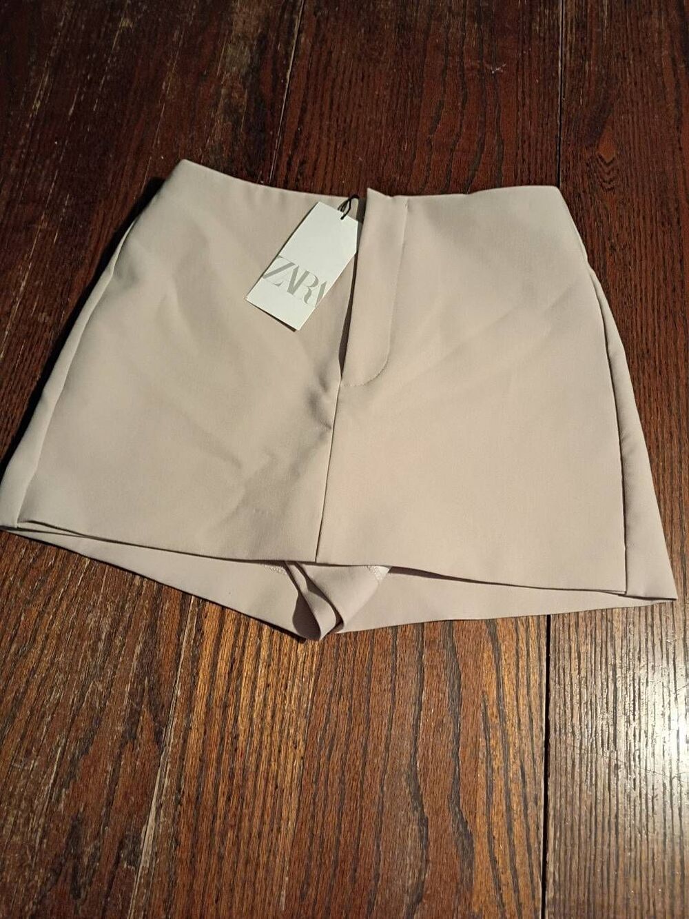 New Small Zara Cream Tan Skort Skirt with Built In Shorts Casual Front Zipper